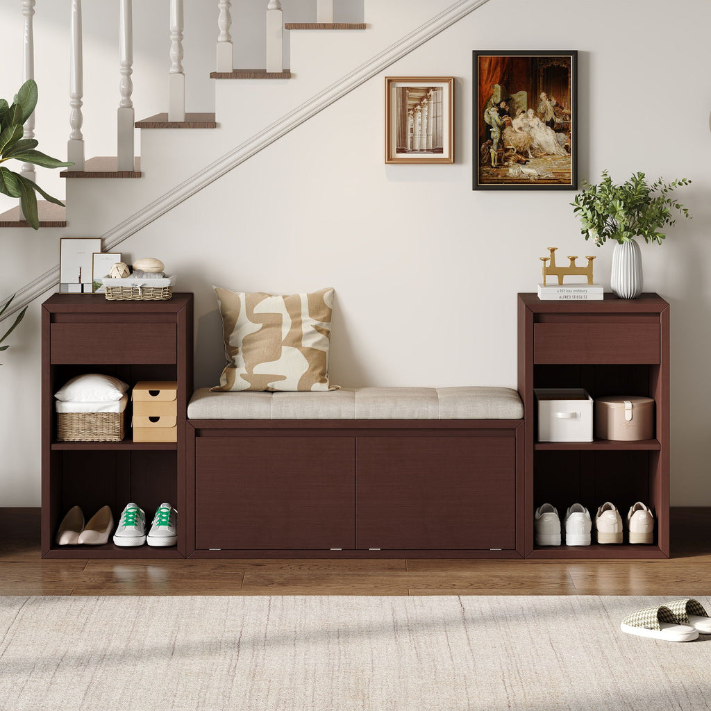 Entryway Storage Bench With Cushion, Drawers & Open Shelves Unique Piece Furniture