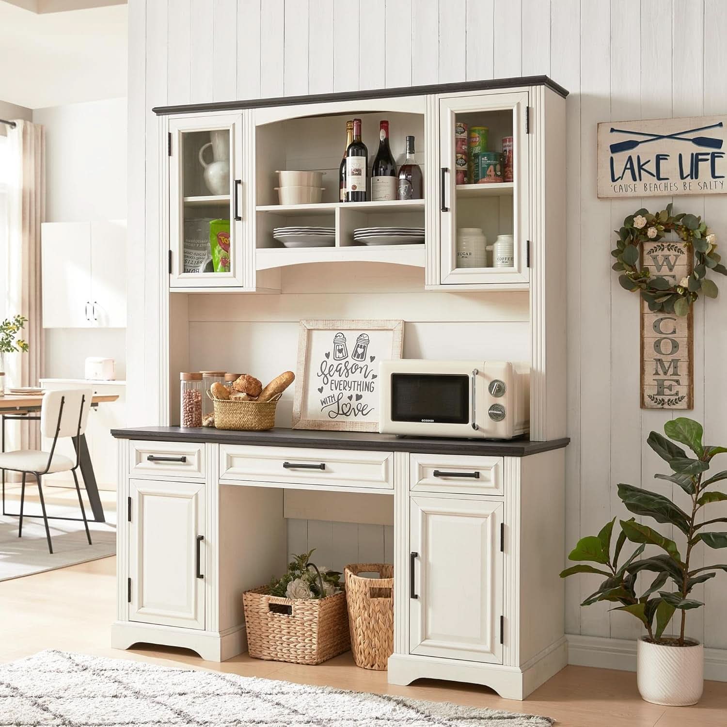 Farmhouse 76 Inch White Industrial Grade Desk Hutch ShipItFurniture