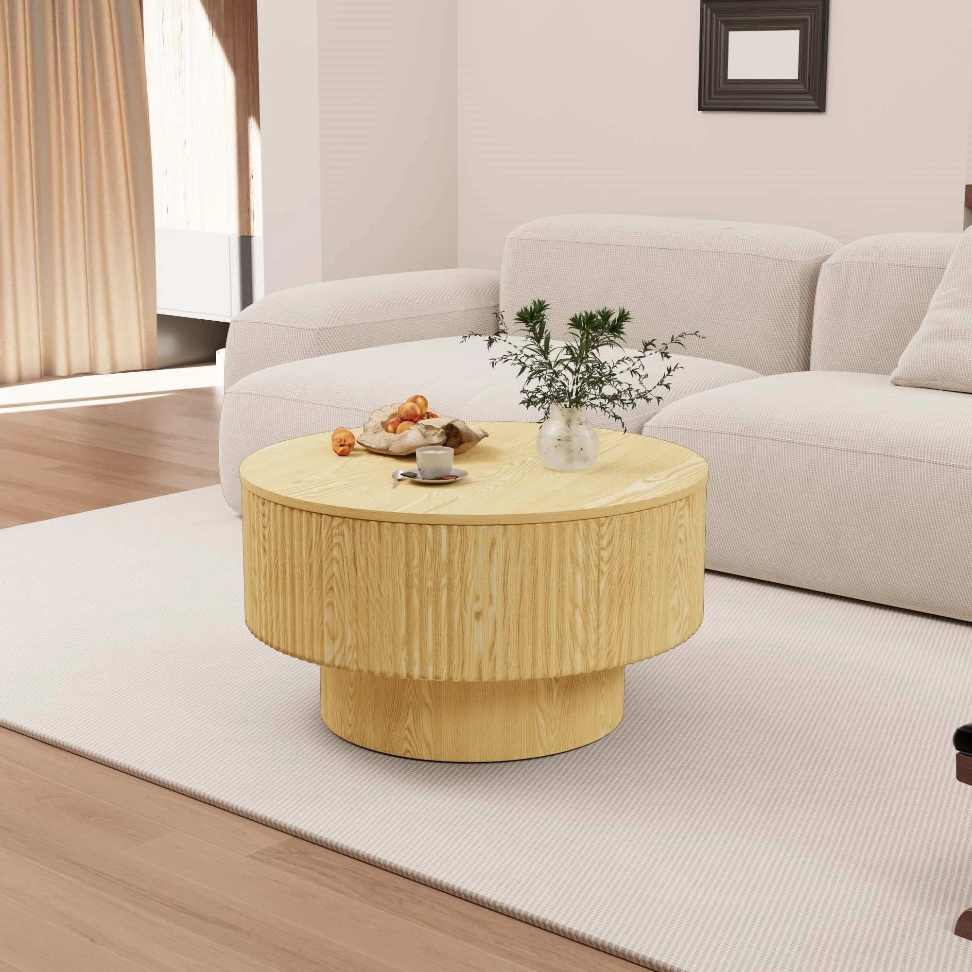Modern Circular Coffee Table With Stripe Design And Storage Space Unique Piece Furniture