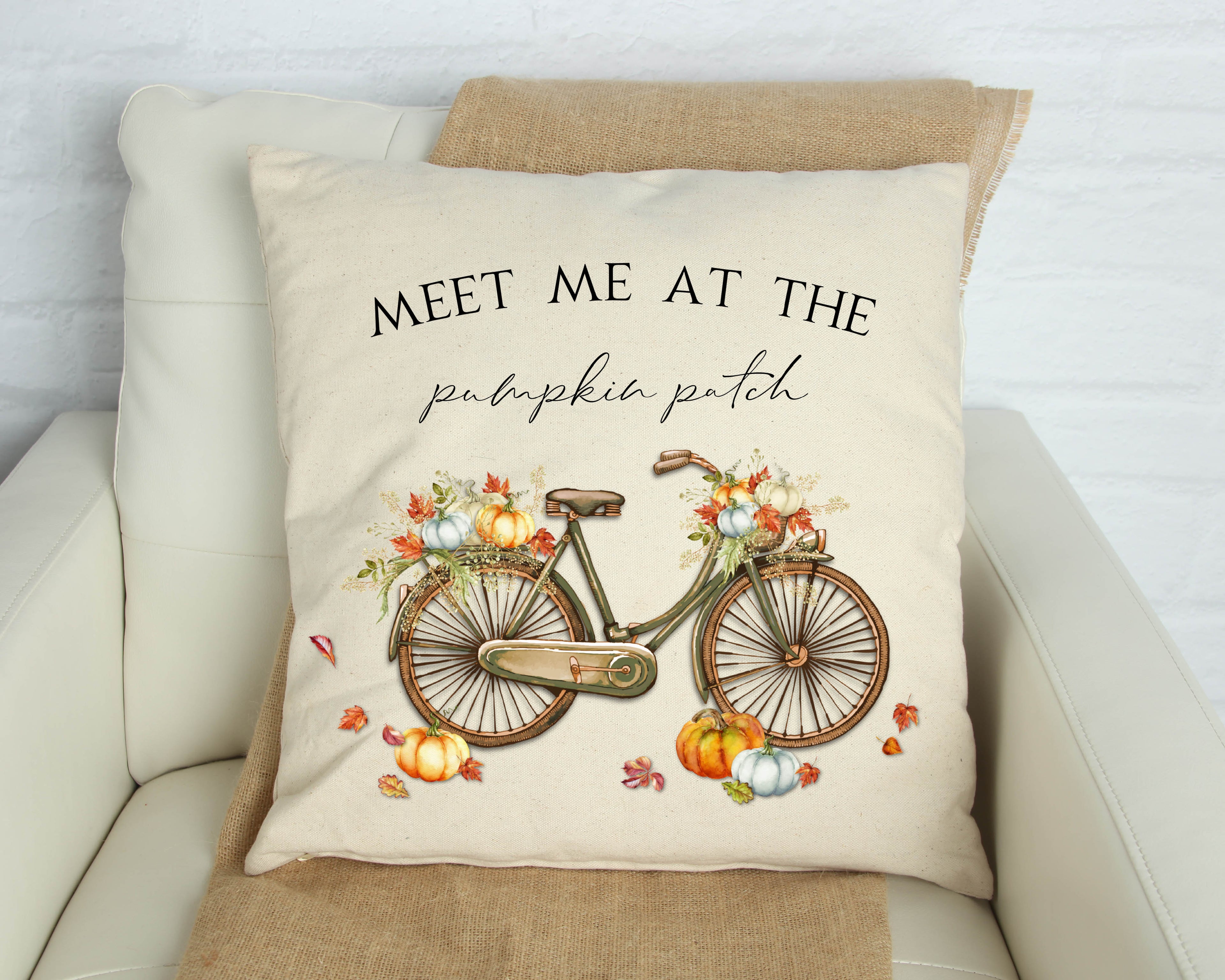 Fall Bike Pillow Cover 18x18 inch Cotton and Crate