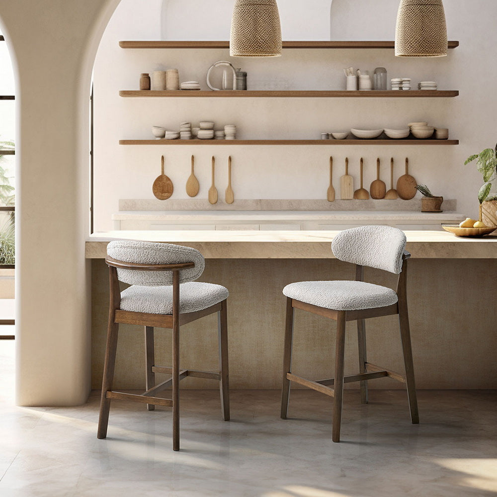 ACTU Counter Stools Set of 2, 26” Upholstered Bar Stools, Solid Wood, Mid-Century Modern ACTU FURNITURE
