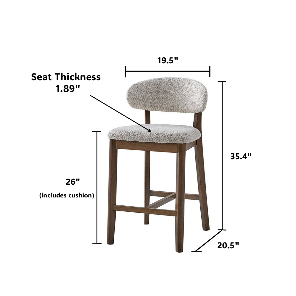 ACTU Counter Stools Set of 2, 26” Upholstered Bar Stools, Solid Wood, Mid-Century Modern ACTU FURNITURE