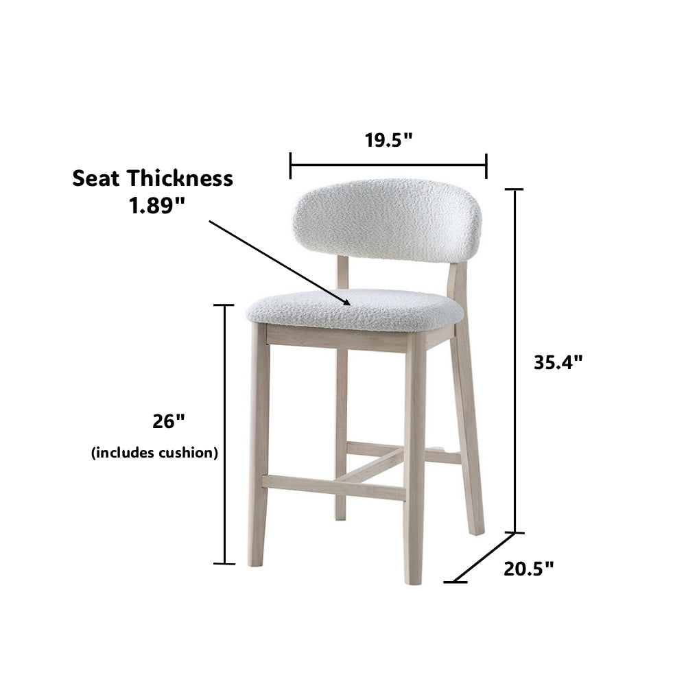ACTU Counter Stools Set of 2, 26” Upholstered Bar Stools, Solid Wood, Mid-Century Modern ACTU FURNITURE