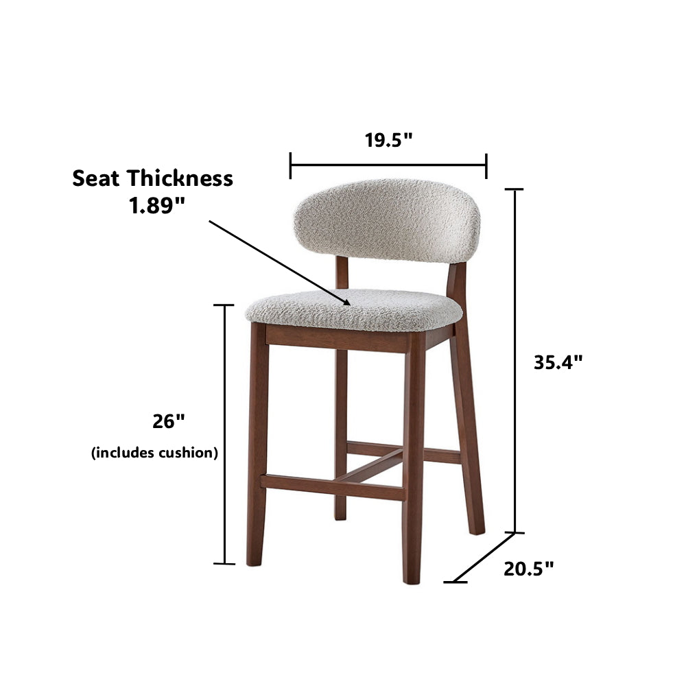 ACTU Counter Stools Set of 2, 26” Upholstered Bar Stools, Solid Wood, Mid-Century Modern ACTU FURNITURE
