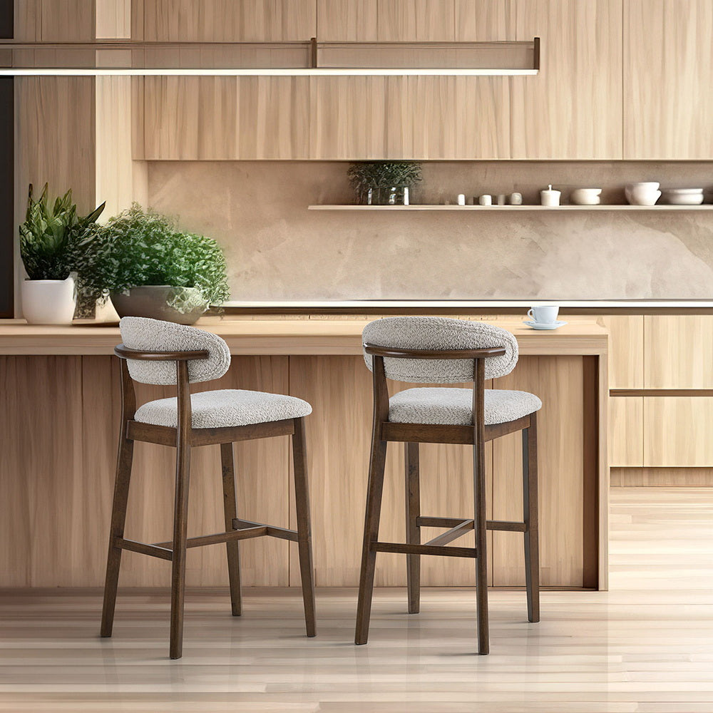 ACTU Bar Stools Set of 2, 30” Upholstered Bar Height Stools, Solid Wood, Mid-Century Modern ACTU FURNITURE