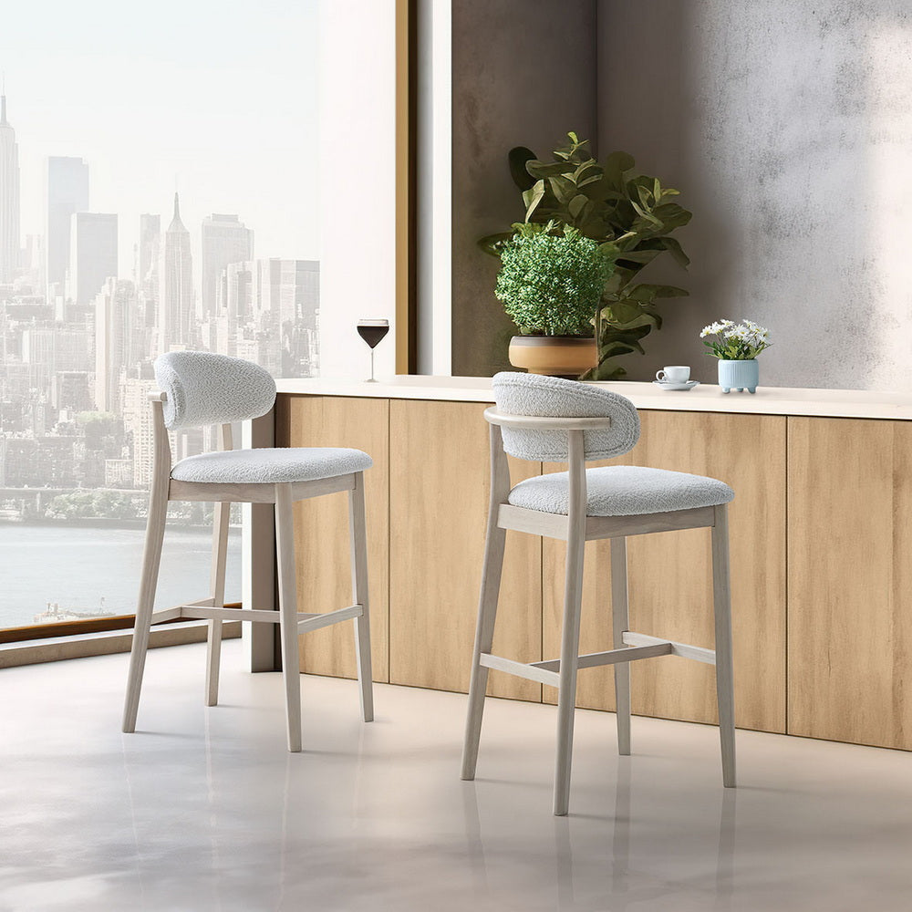 ACTU Bar Stools Set of 2, 30” Upholstered Bar Height Stools, Solid Wood, Mid-Century Modern ACTU FURNITURE