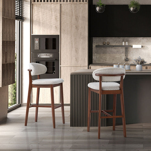 ACTU Bar Stools Set of 2, 30” Upholstered Bar Height Stools, Solid Wood, Mid-Century Modern ACTU FURNITURE