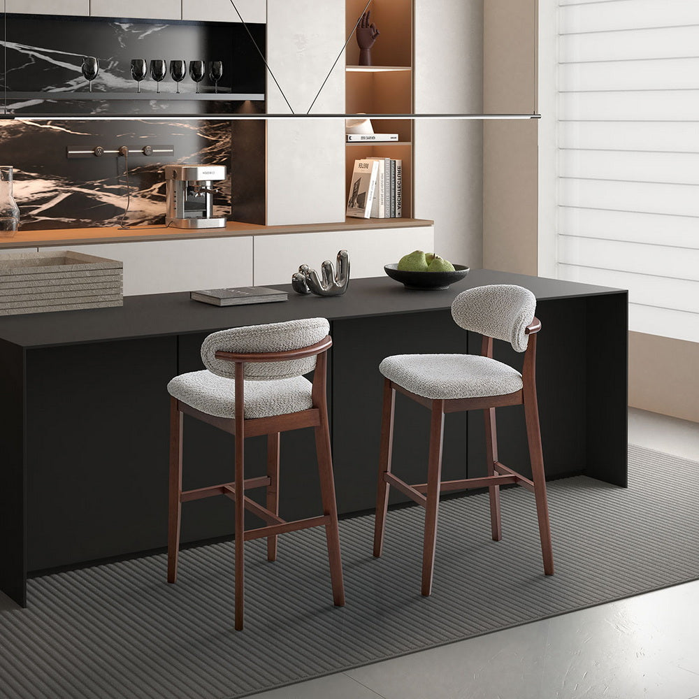 ACTU Bar Stools Set of 2, 30” Upholstered Bar Height Stools, Solid Wood, Mid-Century Modern ACTU FURNITURE