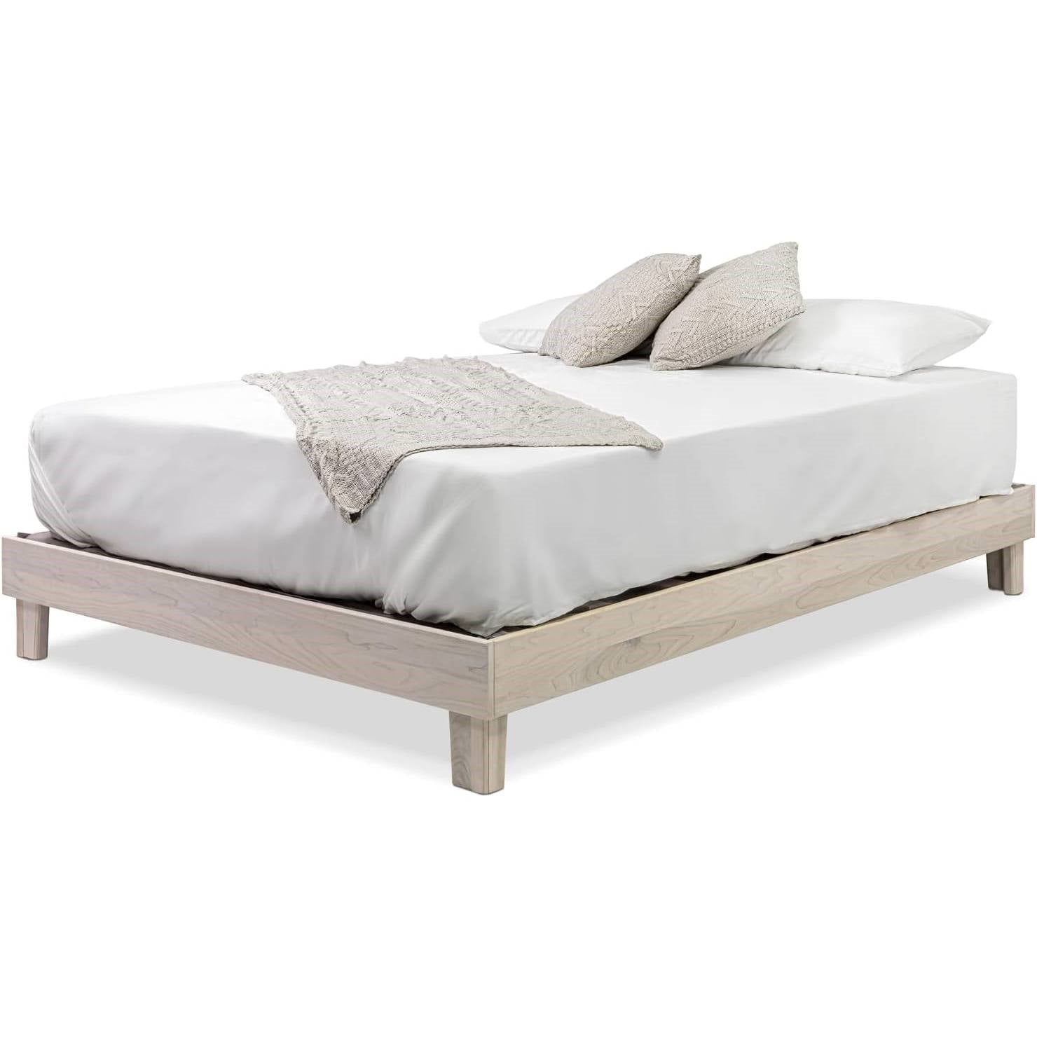 Queen size Solid Wood Heavy Duty Platform Bed Frame in Off-White - Made In USA HomePacific