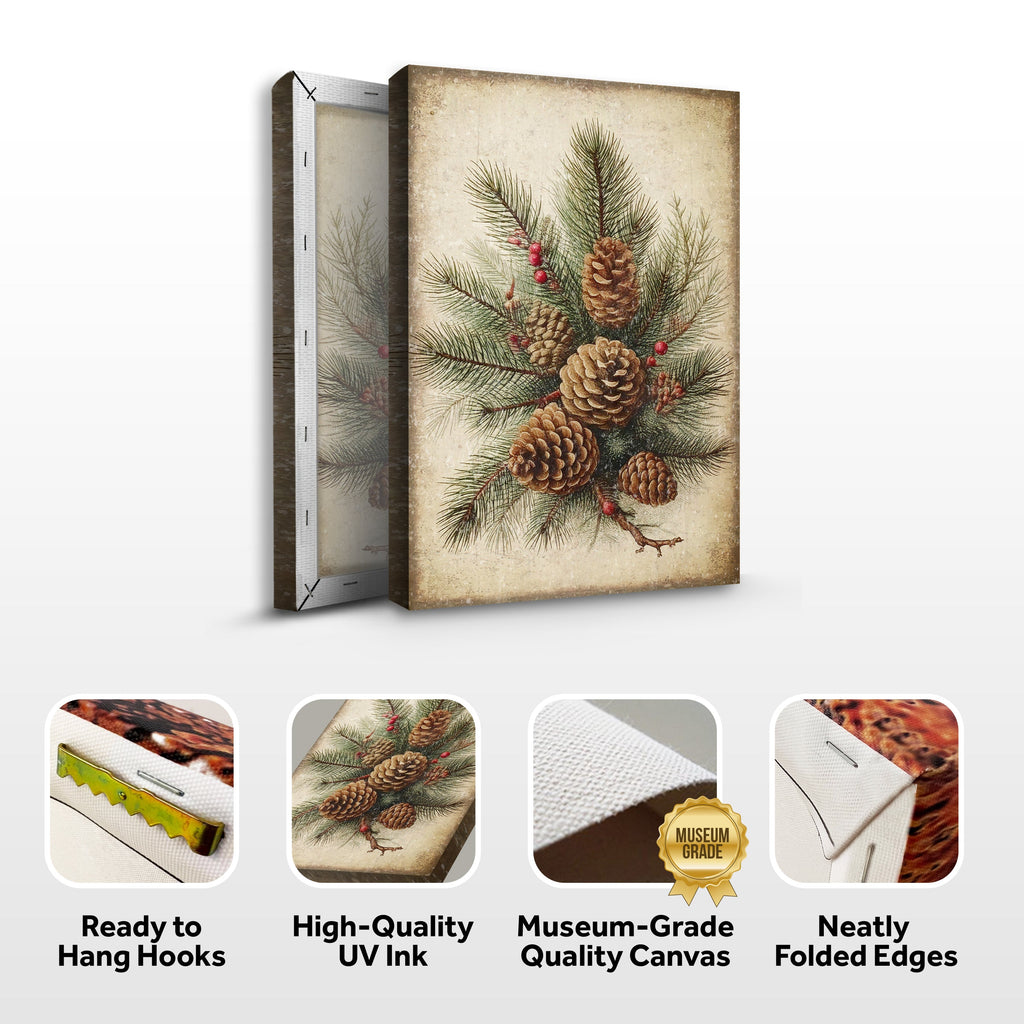 Vintage Winter Pine Cone Christmas Wall Art III Tailored Canvases