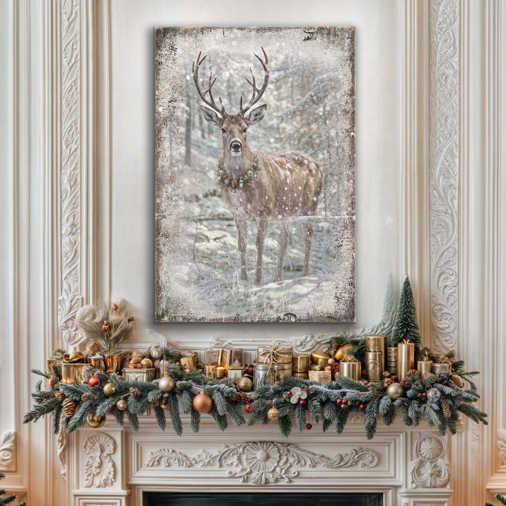 Vintage Winter Deer Christmas Wall Art III Tailored Canvases