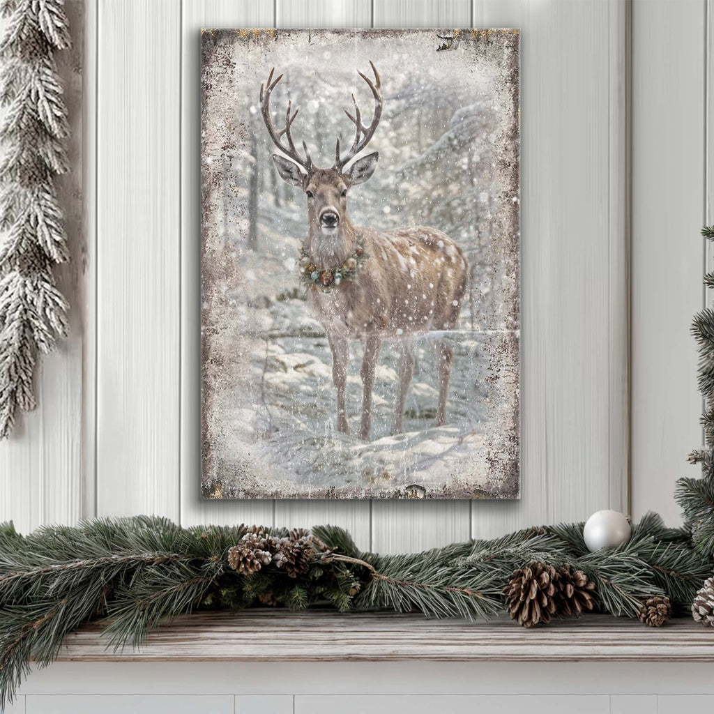 Vintage Winter Deer Christmas Wall Art III Tailored Canvases