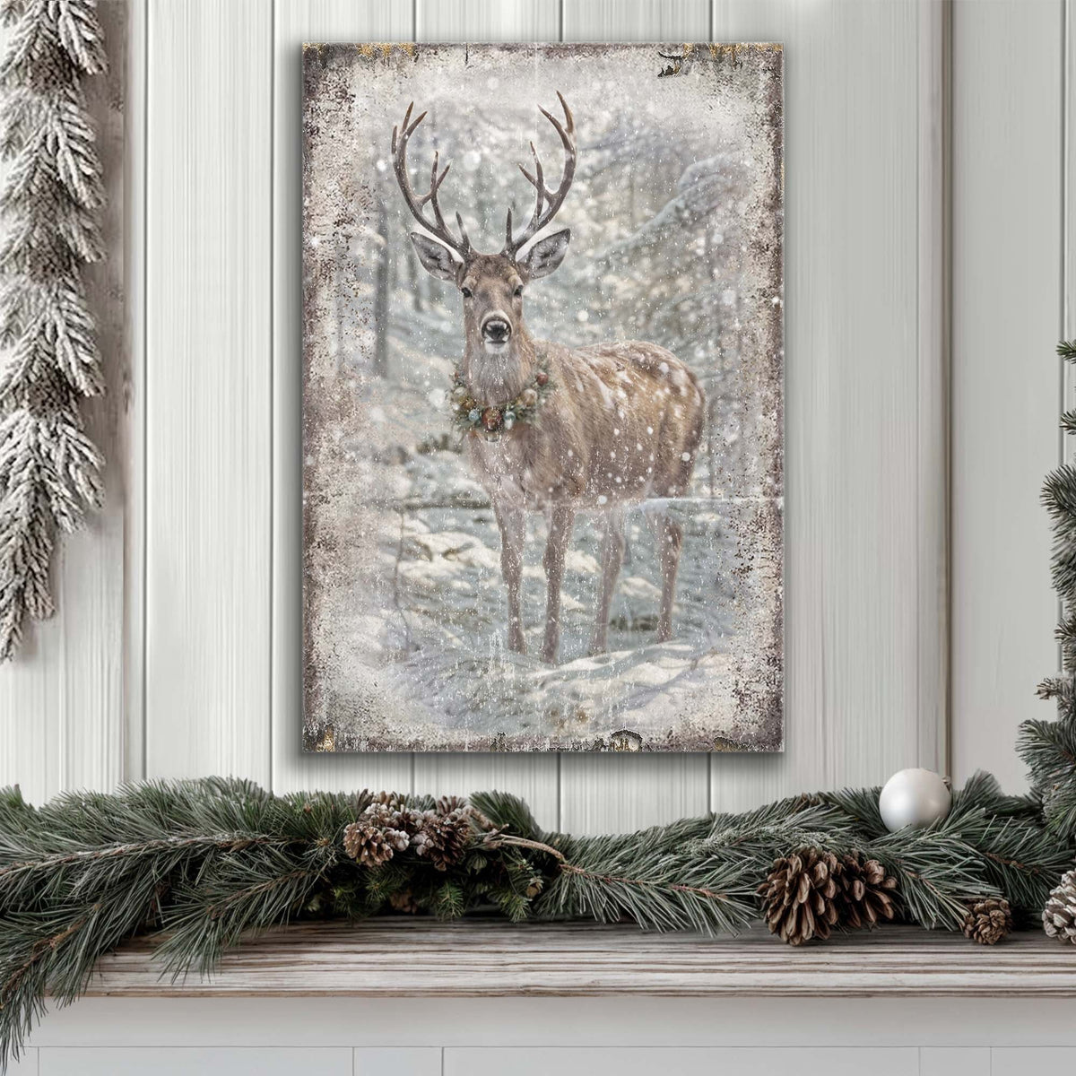 Vintage Winter Deer Christmas Wall Art III Tailored Canvases