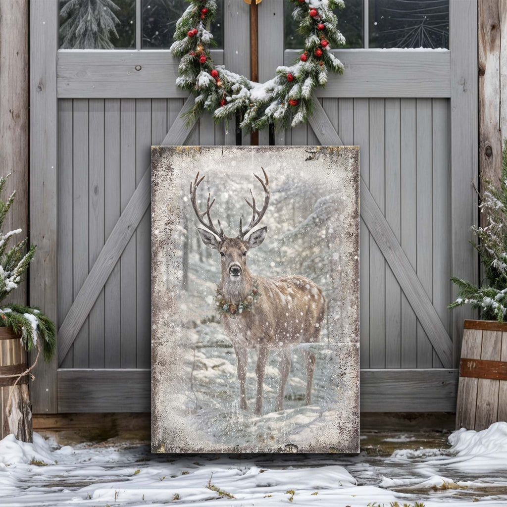 Vintage Winter Deer Christmas Wall Art III Tailored Canvases