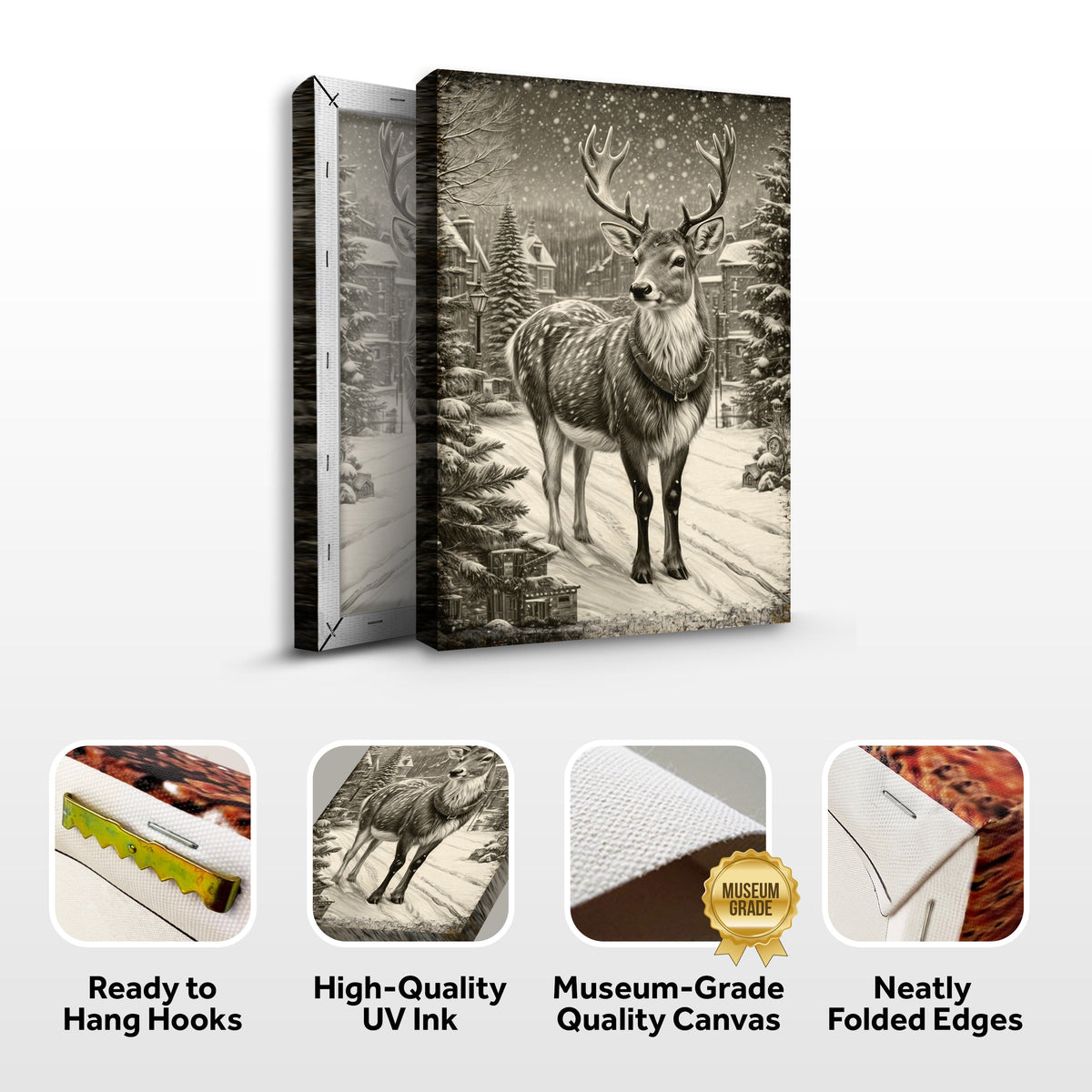Vintage Winter Deer Christmas Wall Art II Tailored Canvases