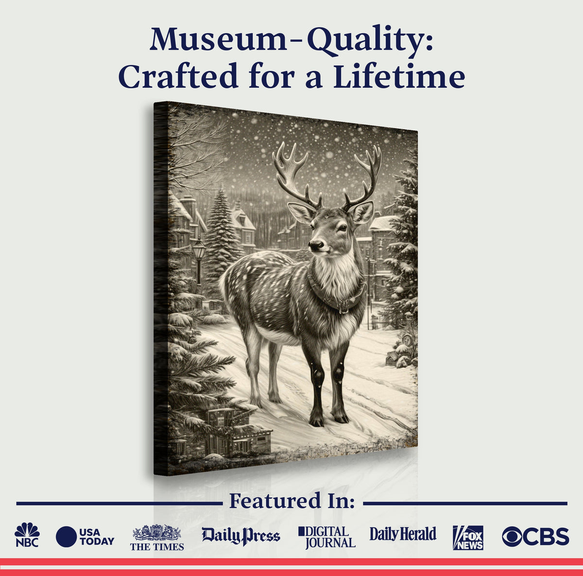 Vintage Winter Deer Christmas Wall Art II Tailored Canvases
