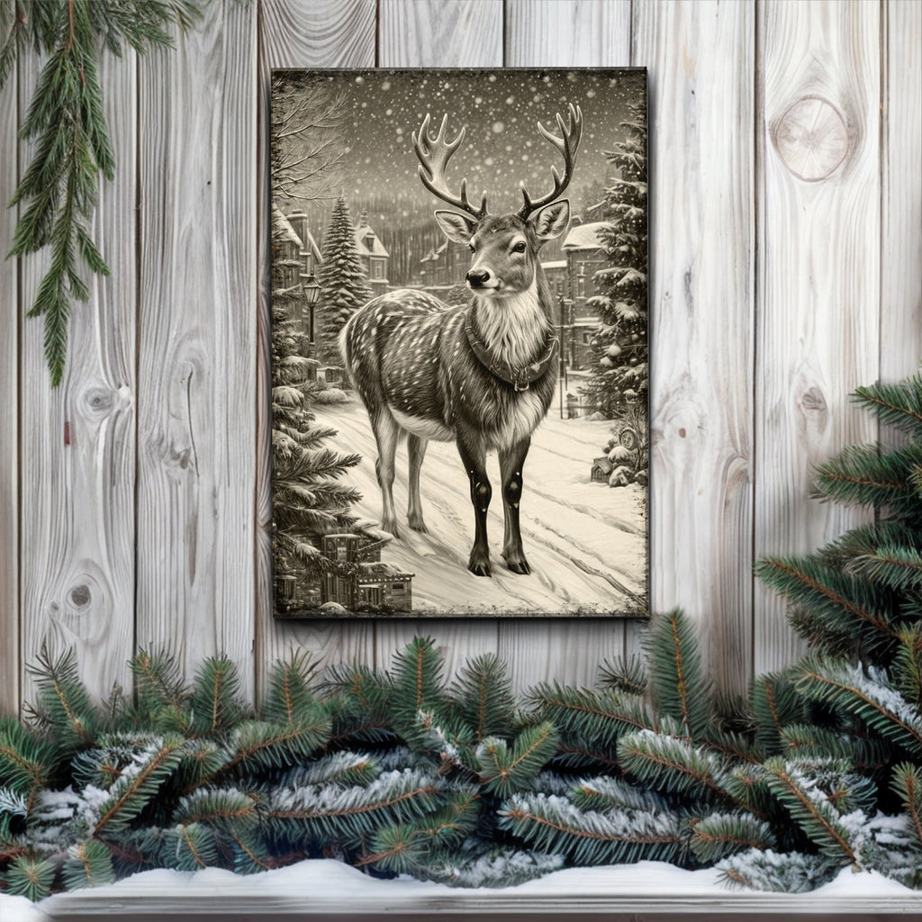 Vintage Winter Deer Christmas Wall Art II Tailored Canvases