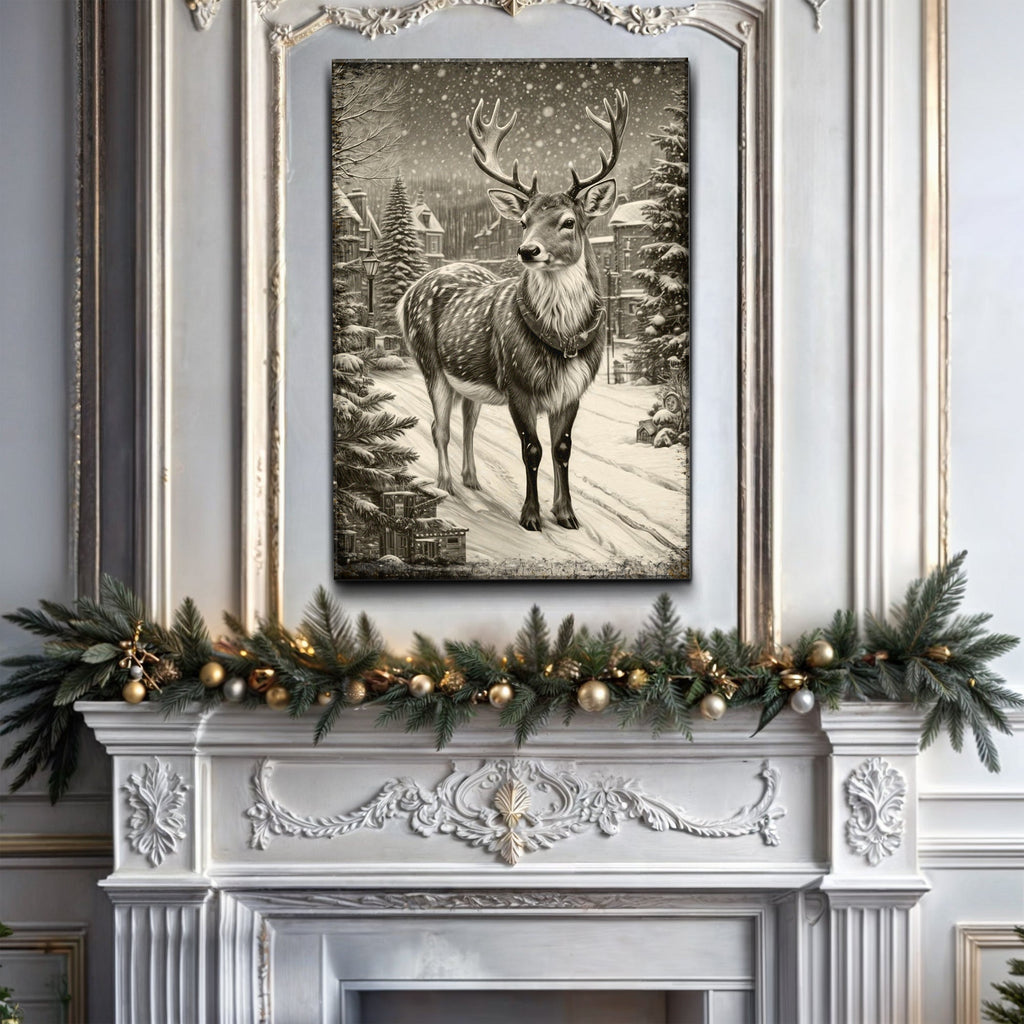 Vintage Winter Deer Christmas Wall Art II Tailored Canvases