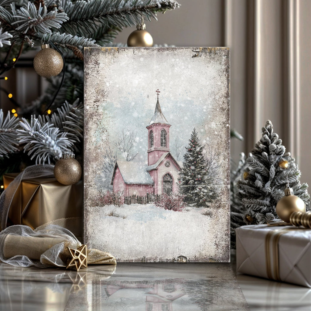 Vintage Church Christmas Wall Art Tailored Canvases