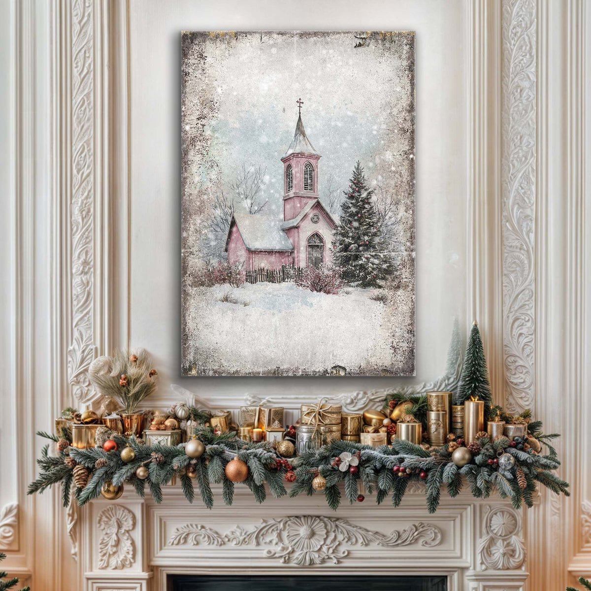 Vintage Church Christmas Wall Art Tailored Canvases