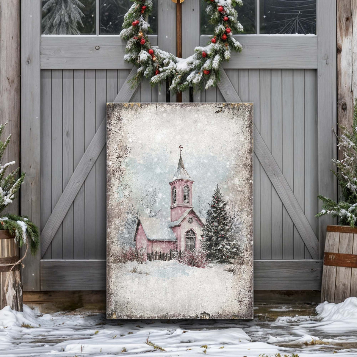 Vintage Church Christmas Wall Art Tailored Canvases