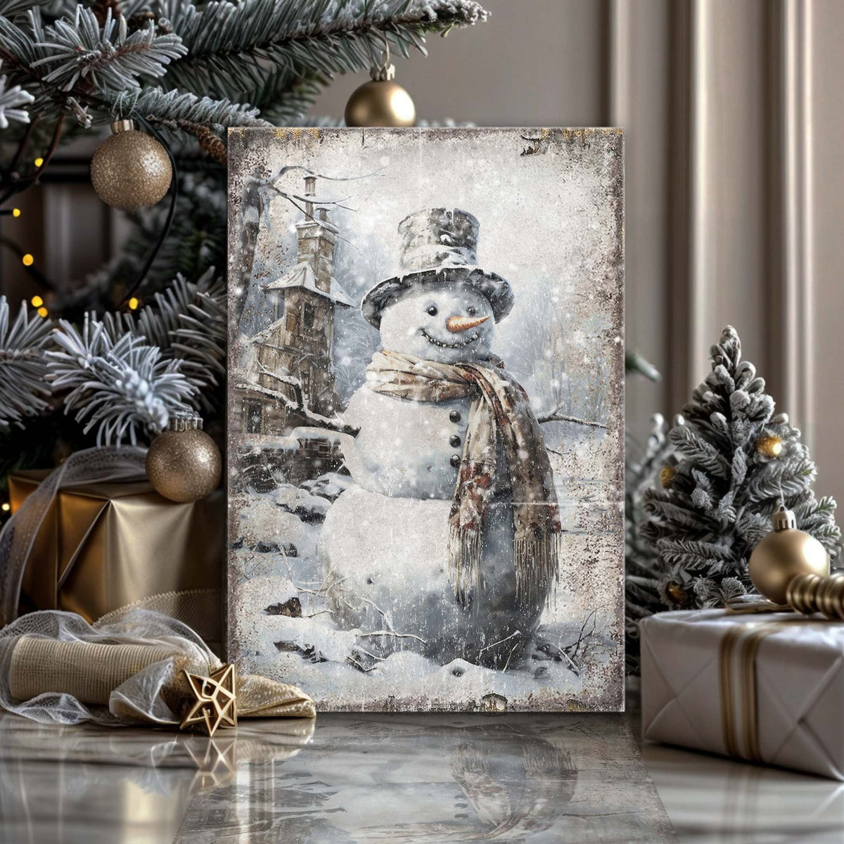 Vintage Snowman Christmas Wall Art II Tailored Canvases