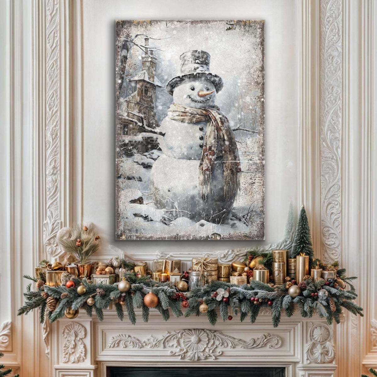 Vintage Snowman Christmas Wall Art II Tailored Canvases