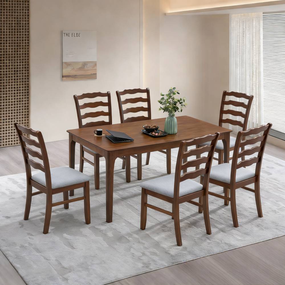 ACTU Farmhouse Dining Table Set with Upholstered Chairs for 4–6 ACTU FURNITURE