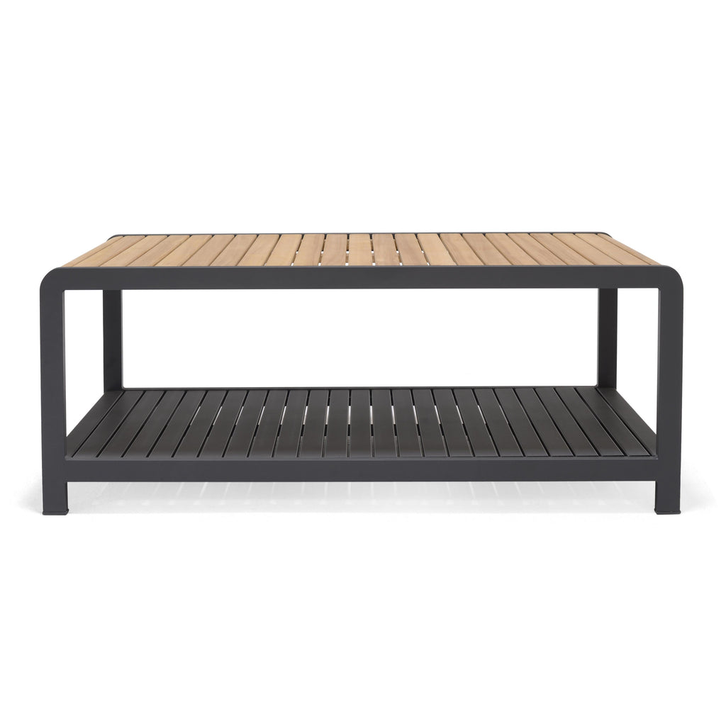 Amber Teak and Aluminum Rectangular Coffee Table LifestyleGarden US