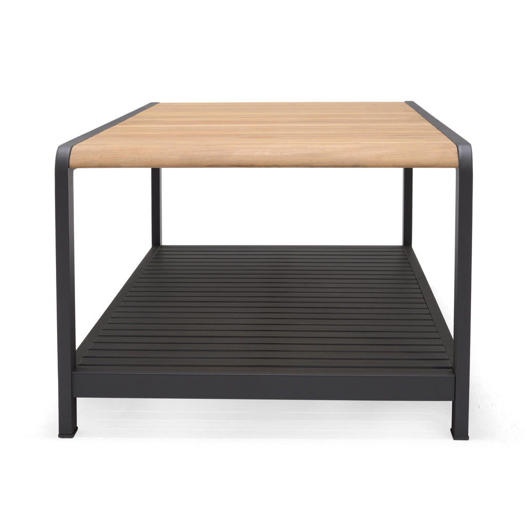 Amber Teak and Aluminum Rectangular Coffee Table LifestyleGarden US