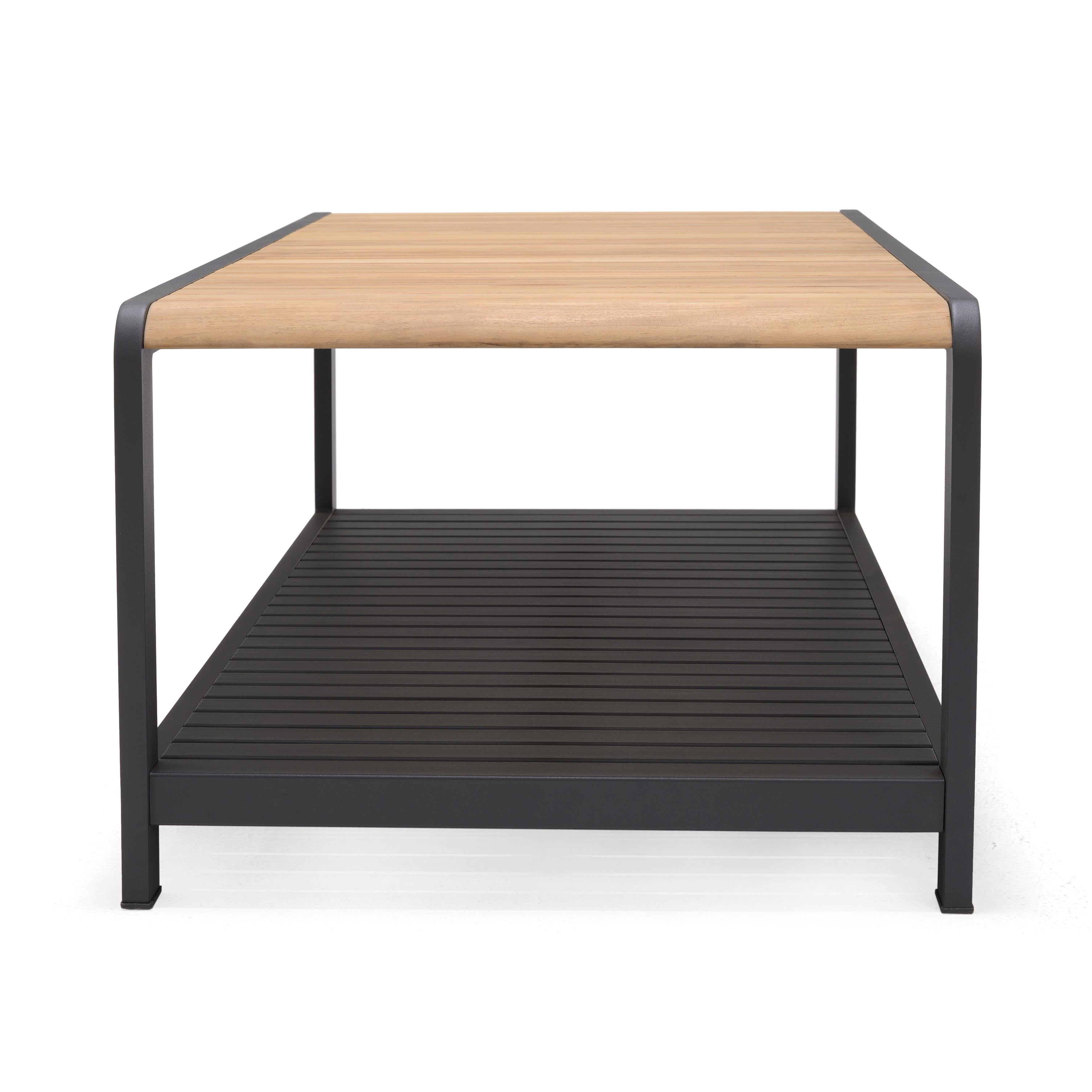 Amber Teak and Aluminum Rectangular Coffee Table LifestyleGarden US