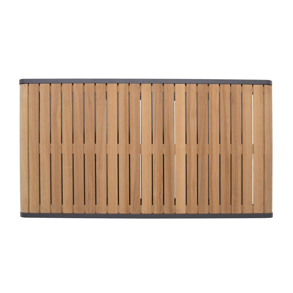 Amber Teak and Aluminum Rectangular Coffee Table LifestyleGarden US