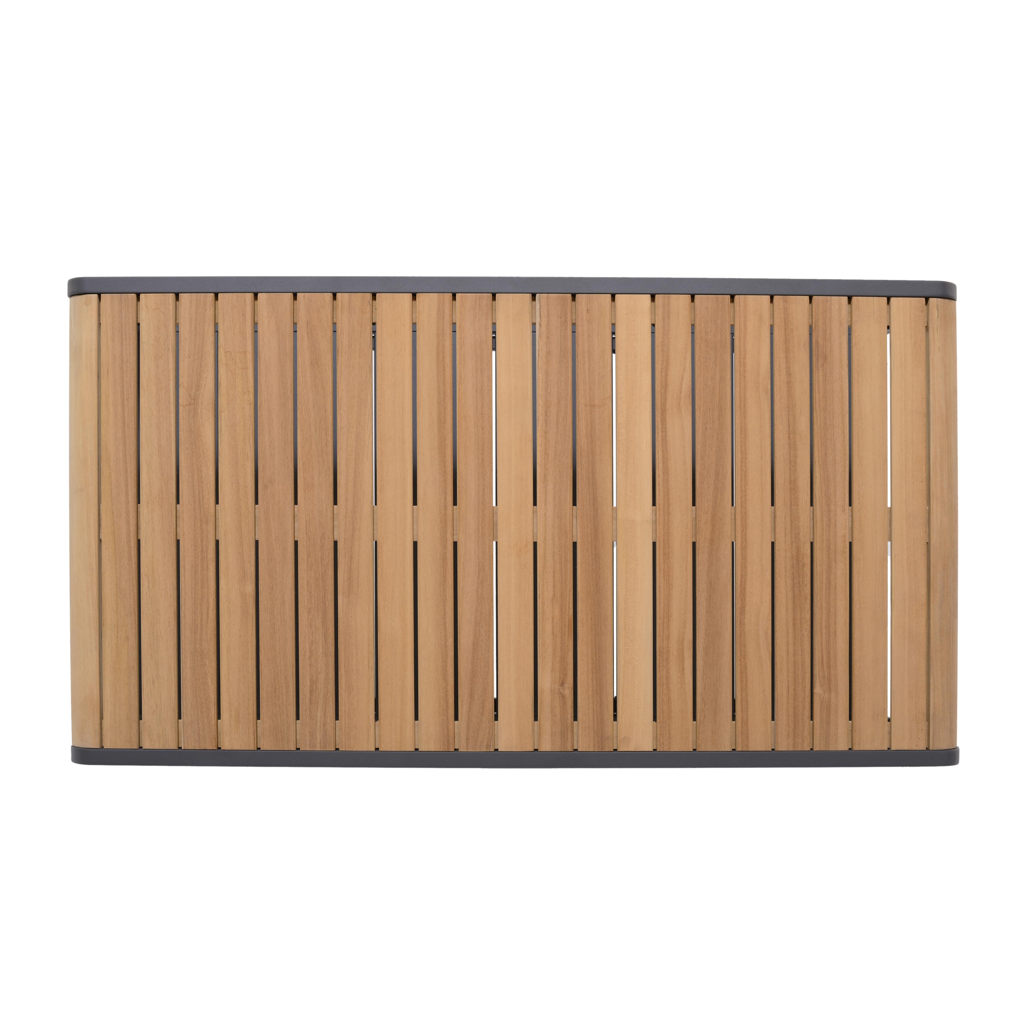Amber Teak and Aluminum Rectangular Coffee Table LifestyleGarden US