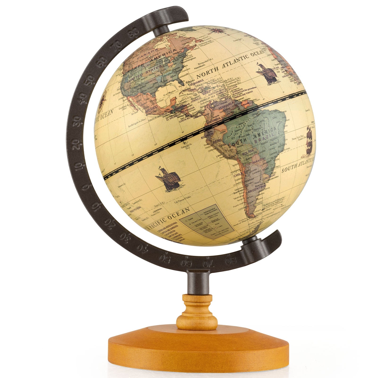 Antique Globe Dia 5.5 Inch Mini Rotating World Globe with Wooden Base-Brozen DirectDeals