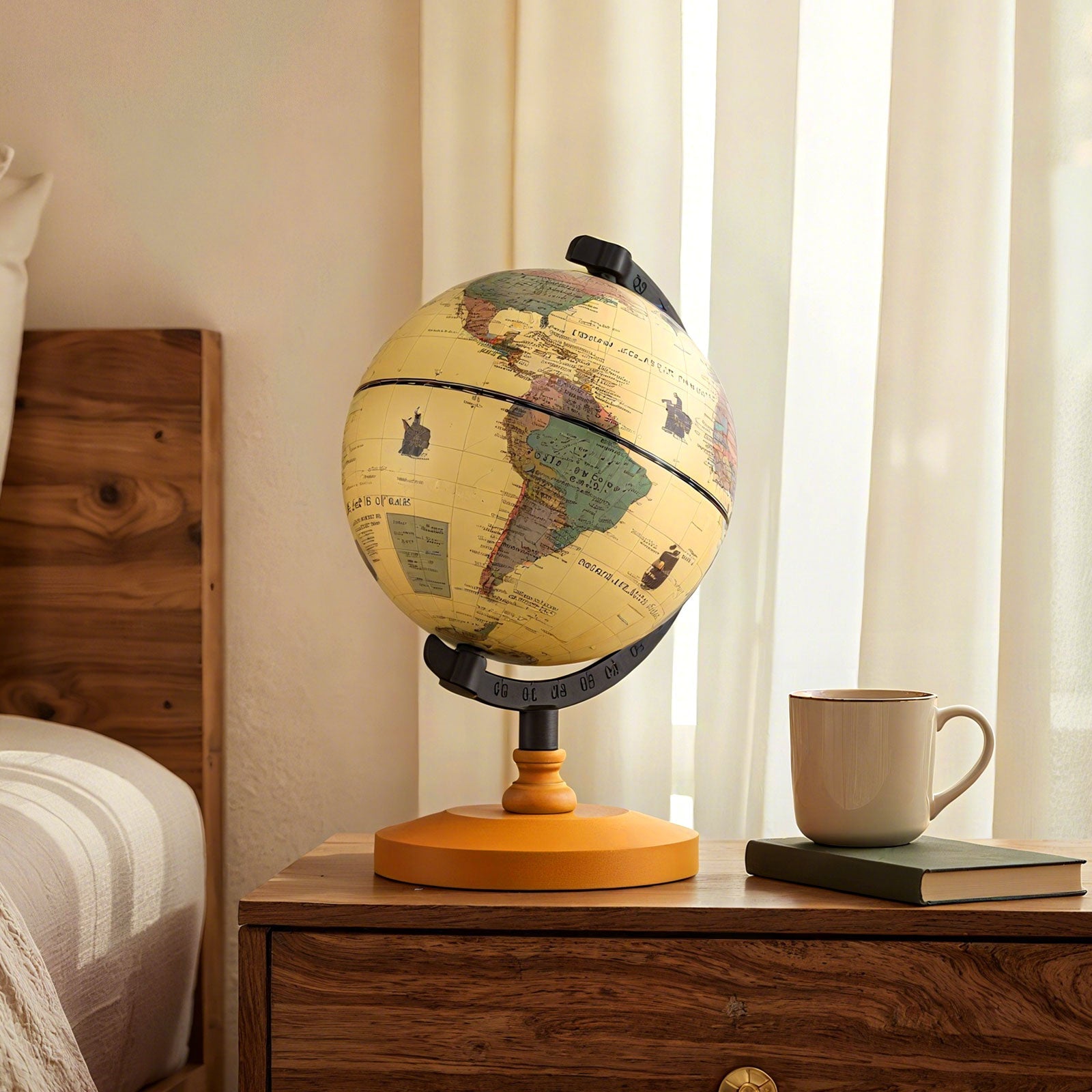 Antique Globe Dia 5.5 Inch Mini Rotating World Globe with Wooden Base-Brozen DirectDeals