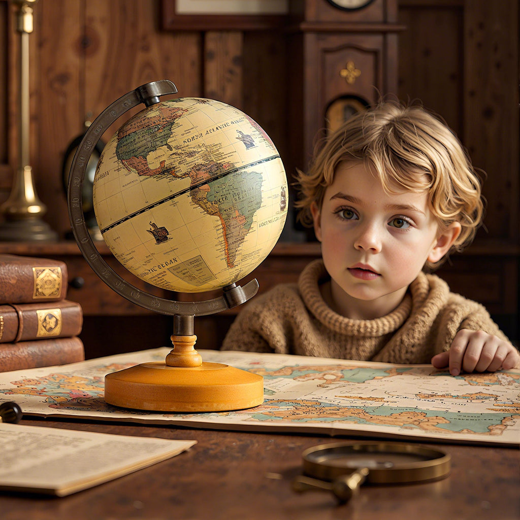 Antique Globe Dia 5.5 Inch Mini Rotating World Globe with Wooden Base-Brozen DirectDeals