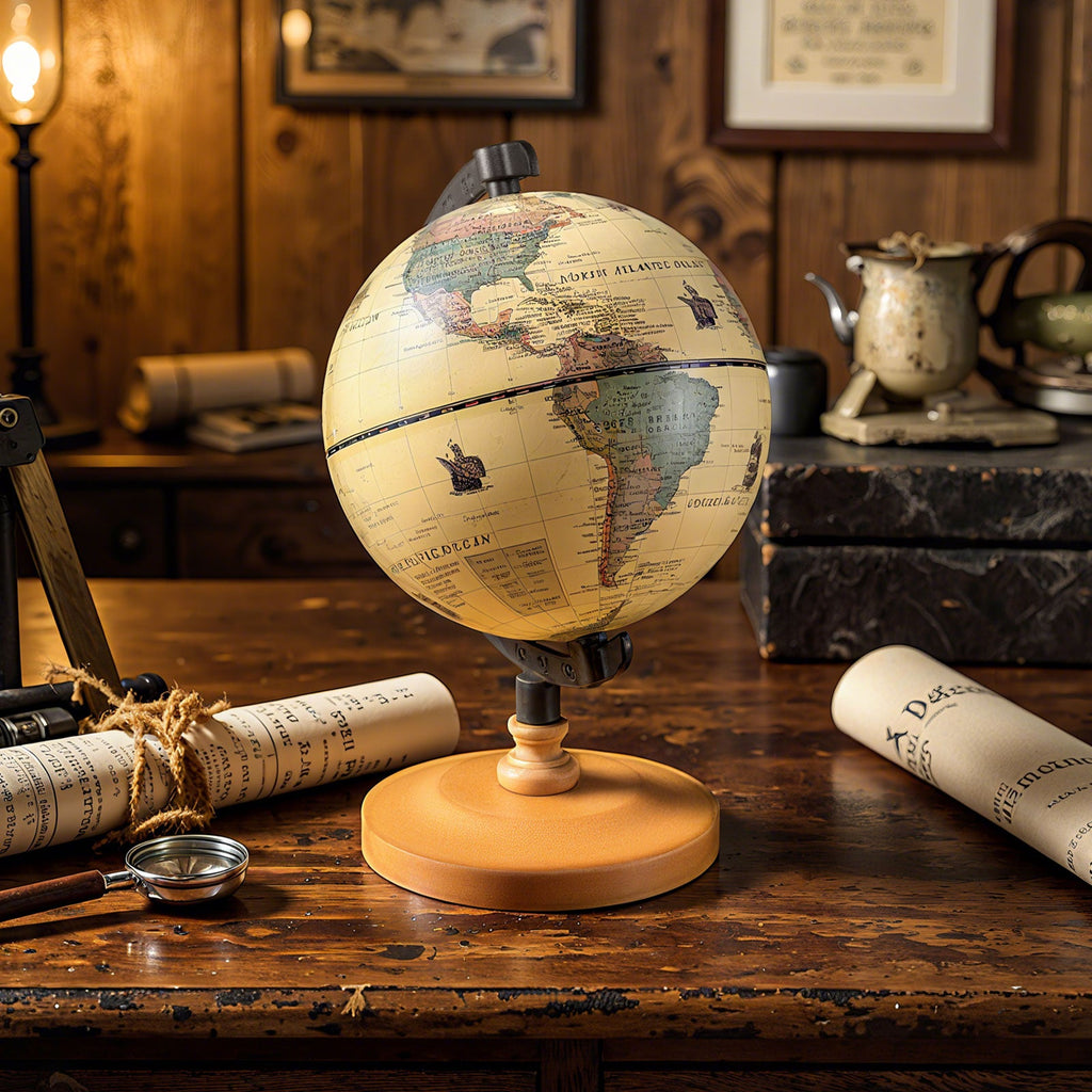 Antique Globe Dia 5.5 Inch Mini Rotating World Globe with Wooden Base-Brozen DirectDeals