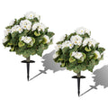 Artificial Begonia Ball Trees Set of 2 13 inch Fake Evergreen Shrubs with Ground Spikes-White DirectDeals