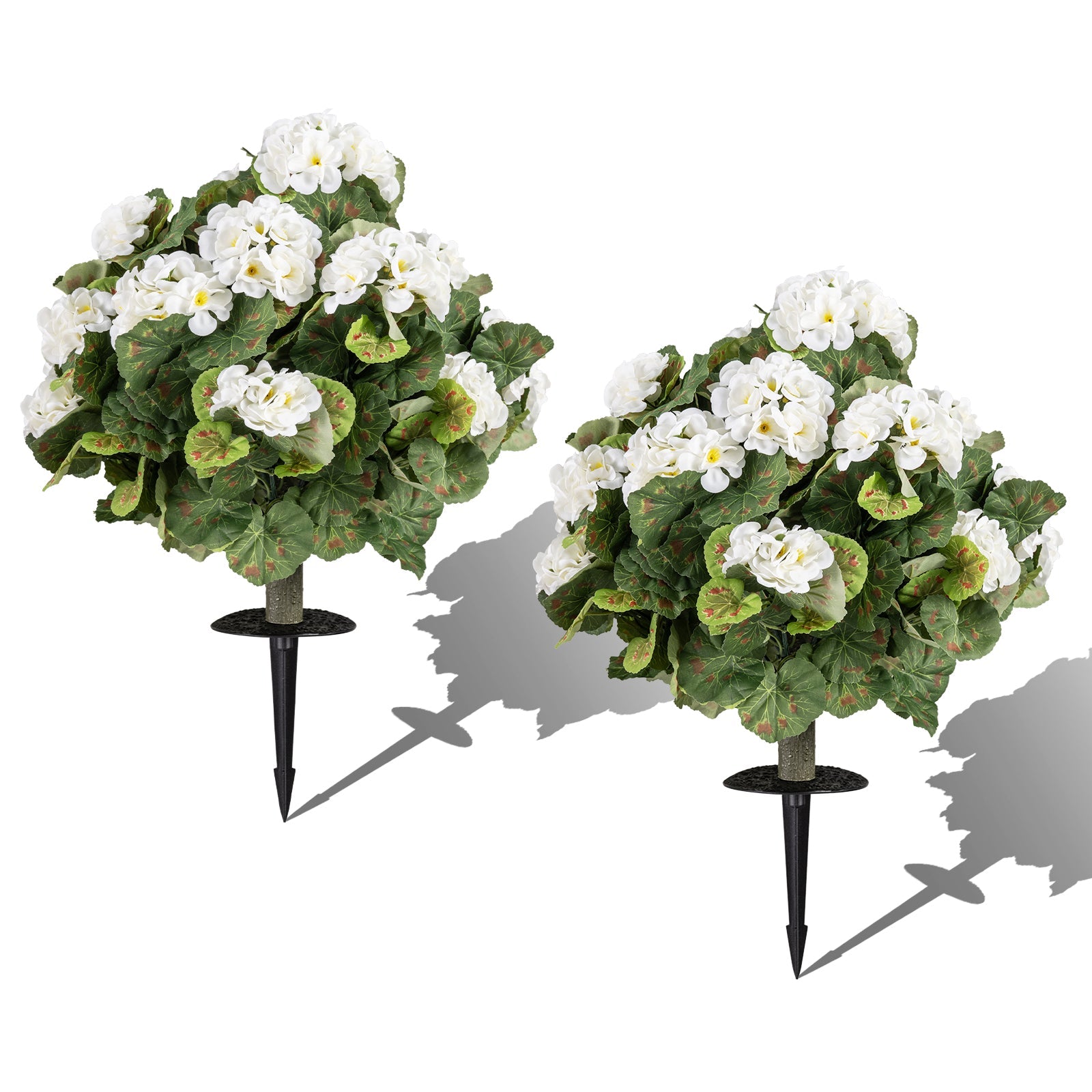 Artificial Begonia Ball Trees Set of 2 13 inch Fake Evergreen Shrubs with Ground Spikes-White DirectDeals