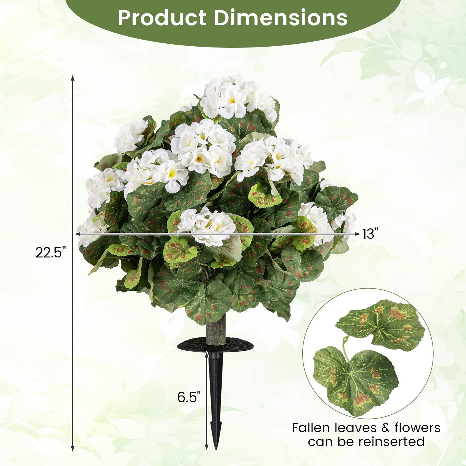 Artificial Begonia Ball Trees Set of 2 13 inch Fake Evergreen Shrubs with Ground Spikes-White DirectDeals