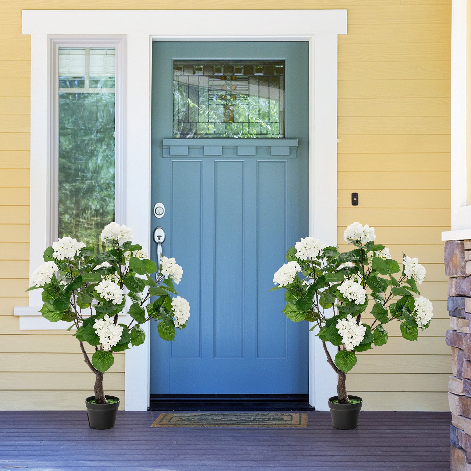 Artificial Hydrangea Tree Fake Floral Plant with 11 White Flowers-White DirectDeals