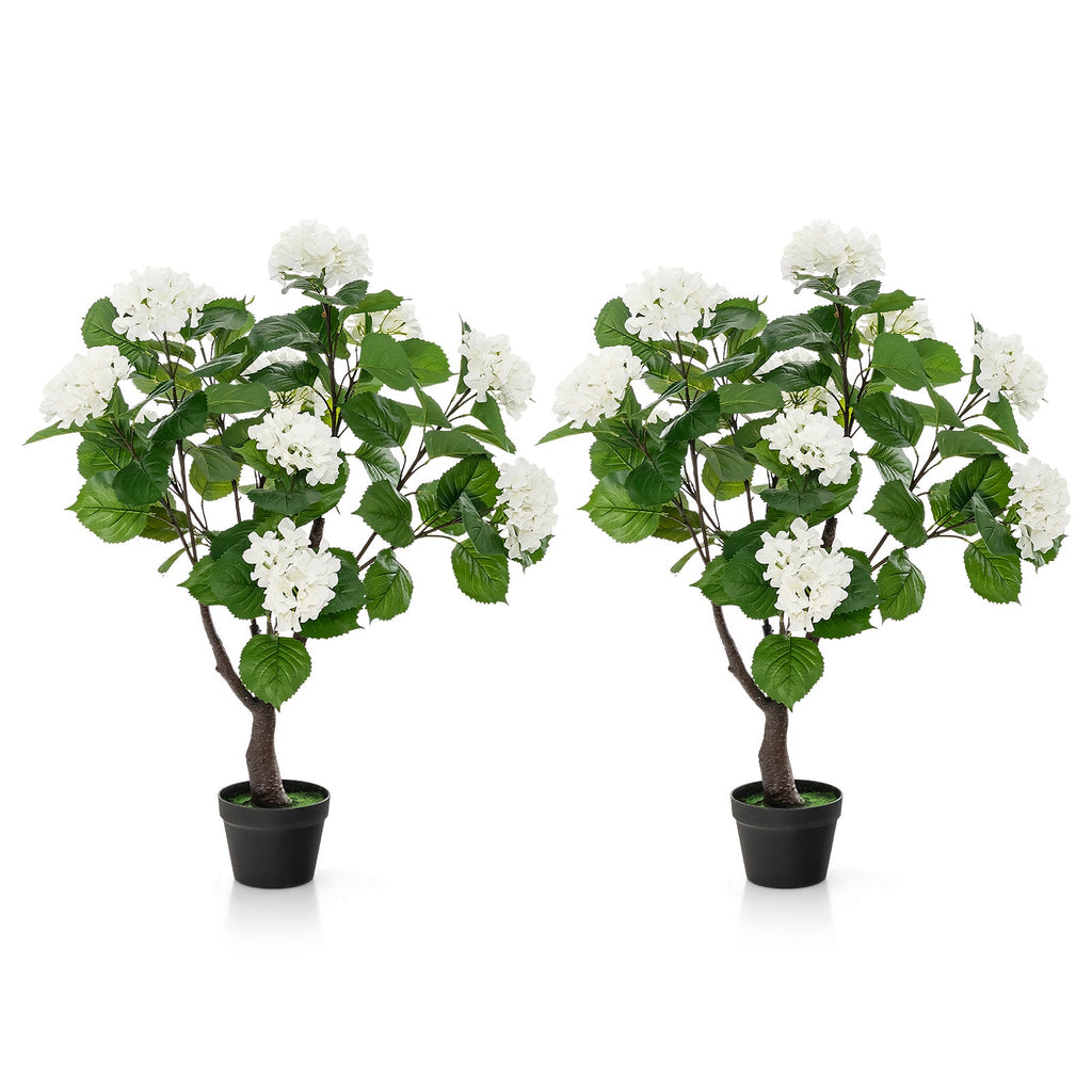 Artificial Hydrangea Tree Fake Floral Plant with 11 White Flowers-White DirectDeals