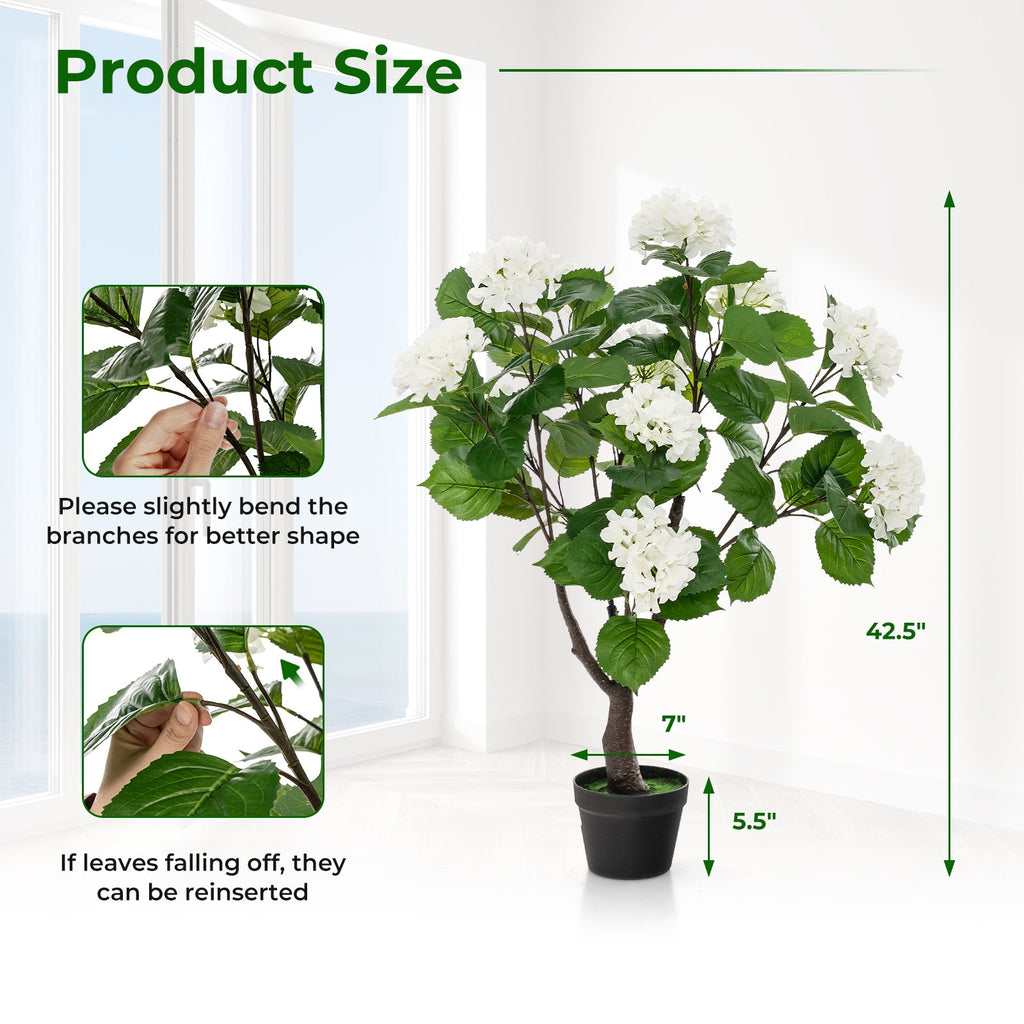 Artificial Hydrangea Tree Fake Floral Plant with 11 White Flowers-White DirectDeals