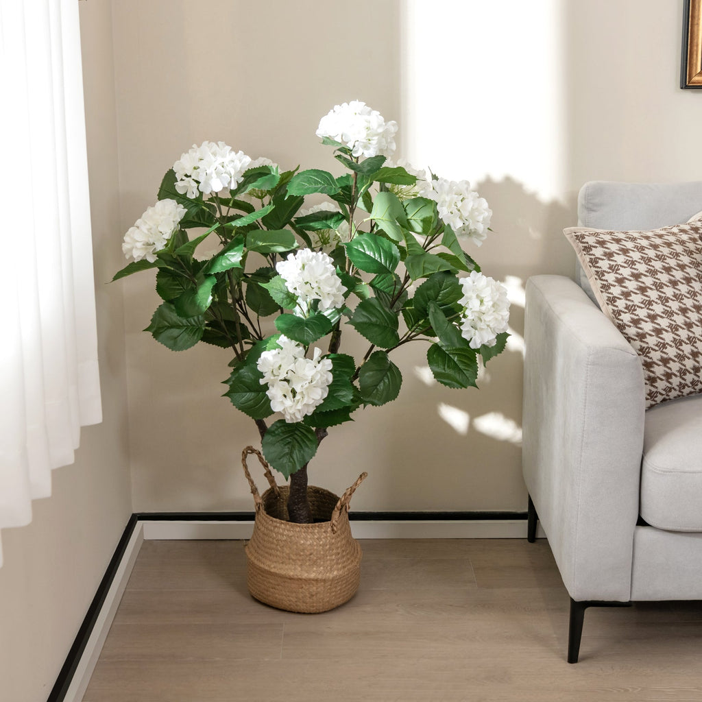 Artificial Hydrangea Tree Fake Floral Plant with 11 White Flowers-White DirectDeals