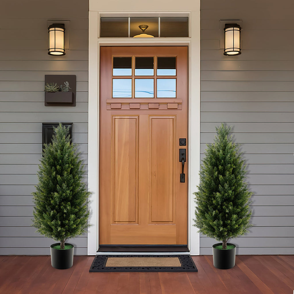3 Feet Artificial Topiary Cedar Tree with Cement Plastic Pot and Faux Moss-Green DirectDeals