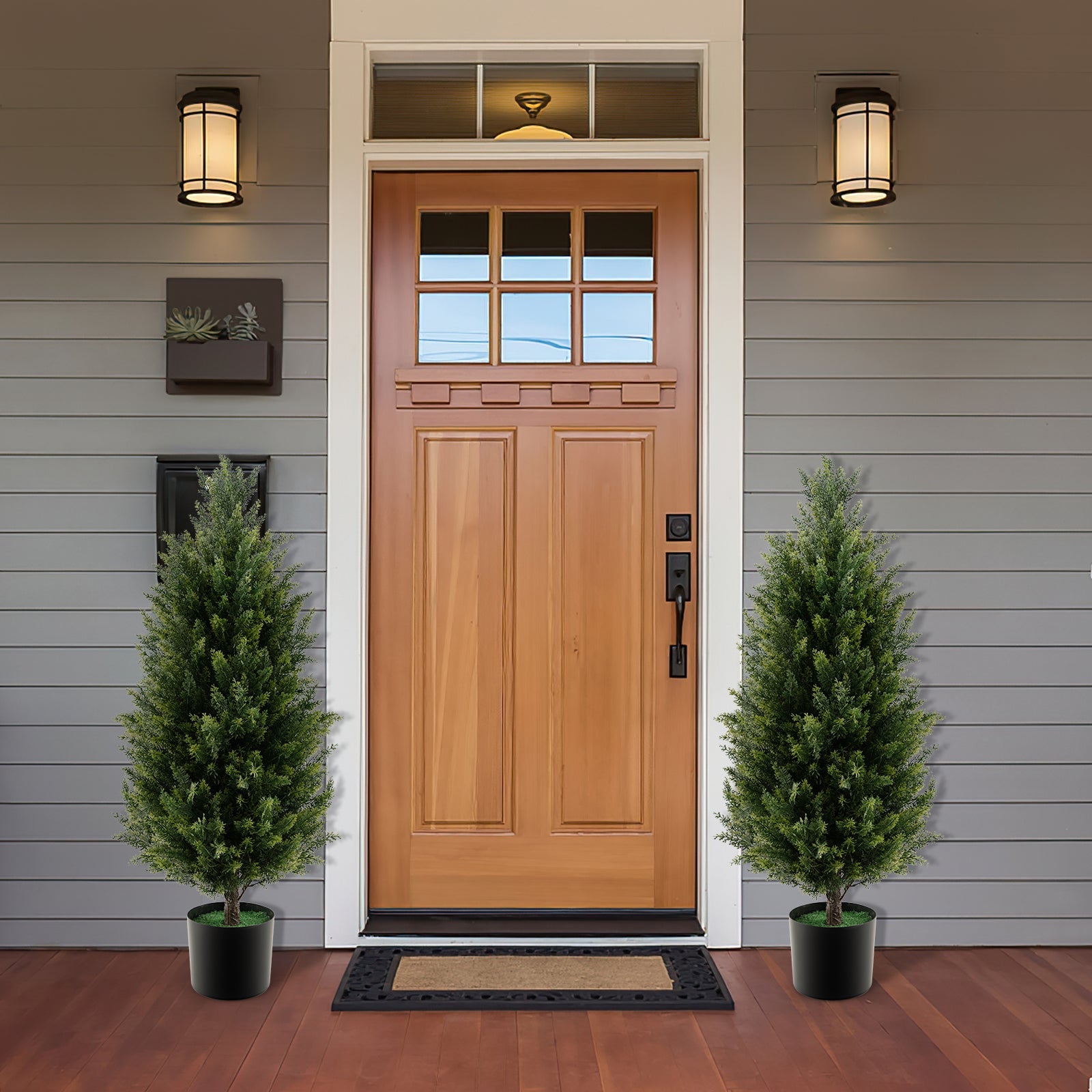 3 Feet Artificial Topiary Cedar Tree with Cement Plastic Pot and Faux Moss-Green DirectDeals
