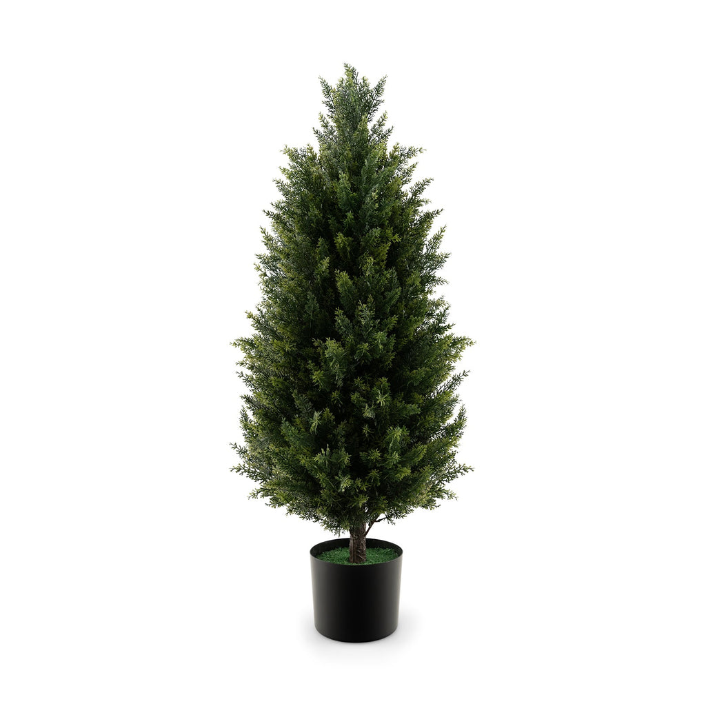 3 Feet Artificial Topiary Cedar Tree with Cement Plastic Pot and Faux Moss-Green DirectDeals