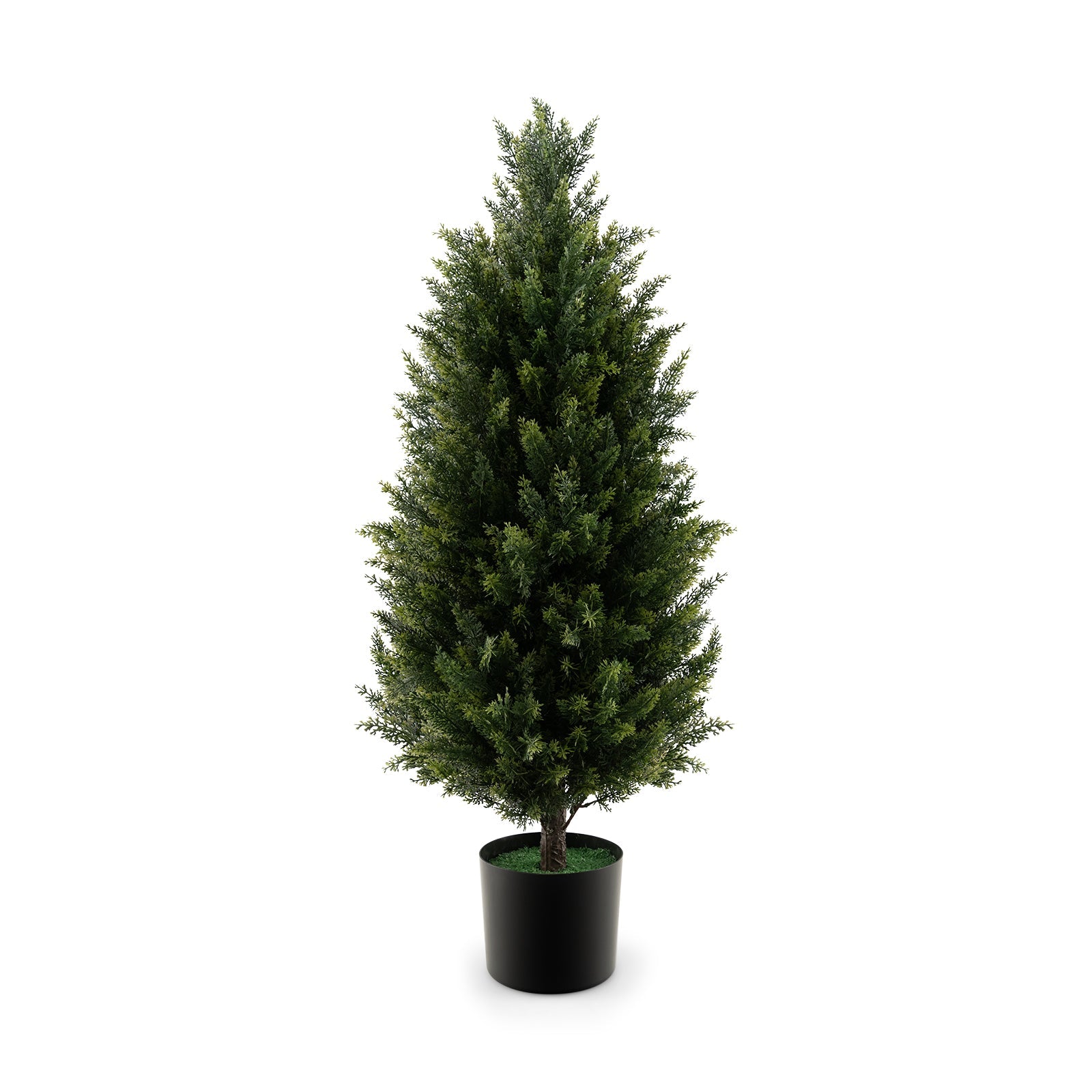 3 Feet Artificial Topiary Cedar Tree with Cement Plastic Pot and Faux Moss-Green DirectDeals