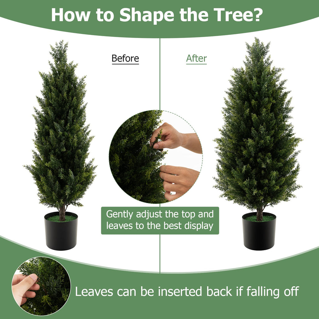 3 Feet Artificial Topiary Cedar Tree with Cement Plastic Pot and Faux Moss-Green DirectDeals