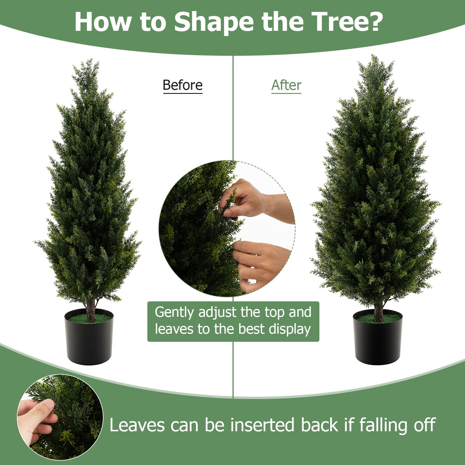 3 Feet Artificial Topiary Cedar Tree with Cement Plastic Pot and Faux Moss-Green DirectDeals